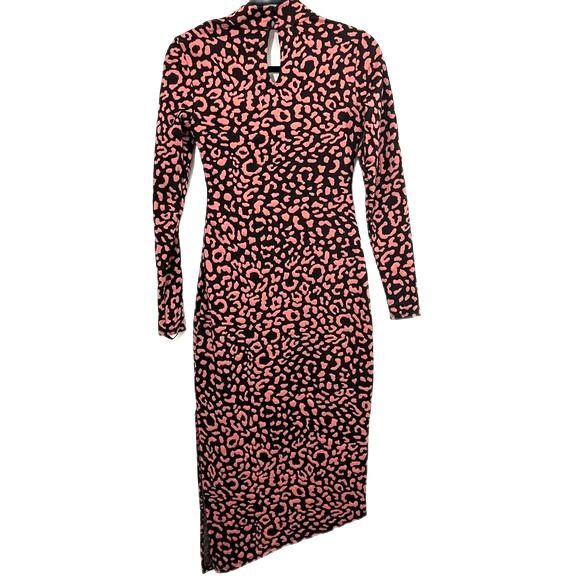 Rachel Roy Square-Neck Midi  Animal Print Dress Pink Black Size XSMALL NWT - Picture 7 of 12